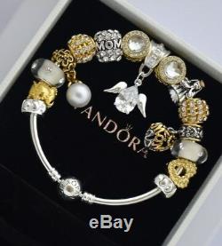 Pandora Charm Bracelet Silver GUARDIAN ANGEL Gold Family Czech European Charms