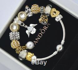 Pandora Charm Bracelet Silver GUARDIAN ANGEL Gold Family Czech European Charms