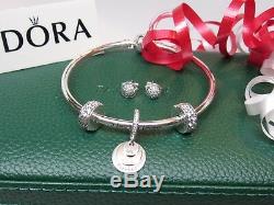 Pandora Love You Forever Holiday Gift Set 19 CM Bangle 3 charms Earrings +GIFT