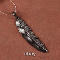 Pave Diamond 925 Sterling Silver Feather Handmade Pendant Jewelry Gift Her