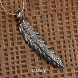 Pave Diamond 925 Sterling Silver Feather Handmade Pendant Jewelry Gift Her