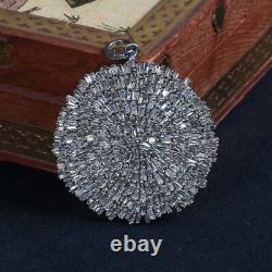 Pave Diamond Baguette Round Pendant 925 Sterling Silver Jewelry Gift MN