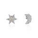 Pave Diamond Crescent Moon Star Stud Earrings Sterling Silver Jewelry For Gift