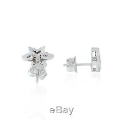 Pave Diamond Crescent Moon Star Stud Earrings Sterling Silver Jewelry For Gift