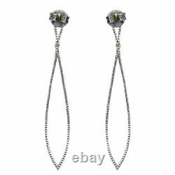 Pave Diamond Dangle Drop Earring Solid 925 Sterling Silver Jewelry Gift Her