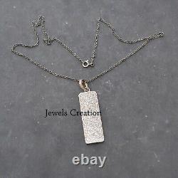 Pave Diamond Dog Tag Pendant 925 Silver Jewelry 16 Chain Necklace Jewelry Gifts