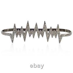 Pave Diamond Heart Beat Palm Bracelet Oxidized 925 Sterling Silver Jewelry Gift