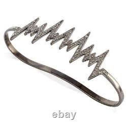 Pave Diamond Heart Beat Palm Bracelet Oxidized 925 Sterling Silver Jewelry Gift