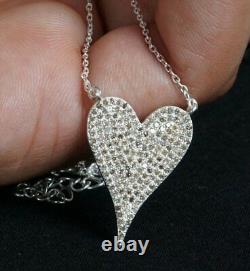 Pave Diamond Heart Shaped Pendant 925 Silver Fashion Necklace Jewelry Gift Charm