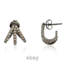 Pave Diamond Huggie Earrings 925 Sterling Silver Handmade Fine Jewelry Gift