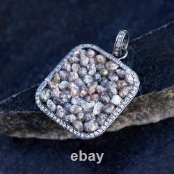 Pave Set Raw Diamond Square Pendant 925 Sterling Silver Jewelry Gift