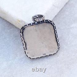 Pave Set Raw Diamond Square Pendant 925 Sterling Silver Jewelry Gift