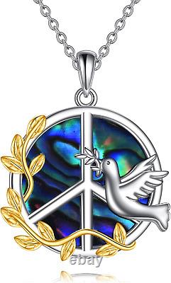 Peace Sign Necklace Sterling Silver Dove Birds Faith Hope Love Pendant Gifts 18