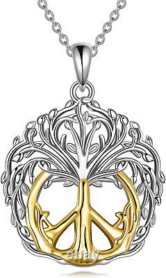 Peace Sign Necklace for Women 925 Sterling Silver Tree of Life Love Pendant Gift