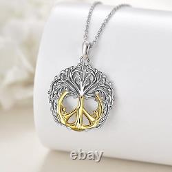 Peace Sign Necklace for Women 925 Sterling Silver Tree of Life Love Pendant Gift