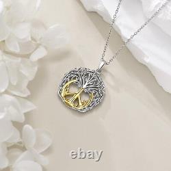 Peace Sign Necklace for Women 925 Sterling Silver Tree of Life Love Pendant Gift