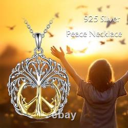 Peace Sign Necklace for Women 925 Sterling Silver Tree of Life Love Pendant Gift