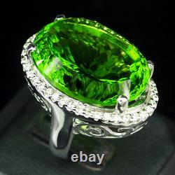 Peridot Green Concave Oval Ring 38.3Ct. 925 Sterling Silver Size 7 Gift Jewelry