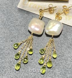 Peridot Pearls dangling gemstone 925 sterling silver earrings jewelry gift h5