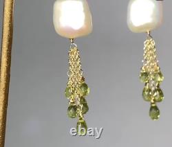 Peridot Pearls dangling gemstone 925 sterling silver earrings jewelry gift h5