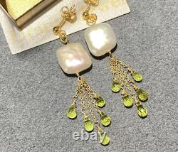 Peridot Pearls dangling gemstone 925 sterling silver earrings jewelry gift h5