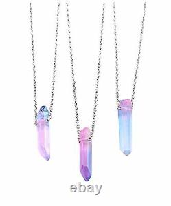 Pink & Blue Angel Quartz Crystal Stone Necklace- Boho Aura Silver Pastel- Gift