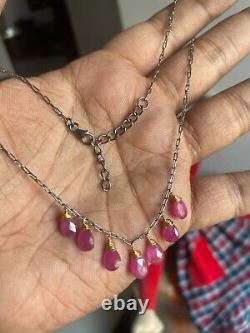 Pink sapphires briolette 925 sterling silver necklace jewelry Gift for her l99