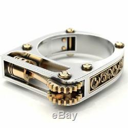 Piston and Patterns Engagement Wedding Ring 925 Sterling Silver Unique Gift