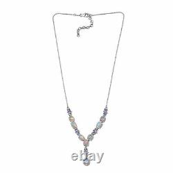 Platinum Over 925 Sterling Silver Opal Necklace Gift Jewelry Size 18 Ct 1.7