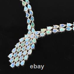Platinum Over 925 Sterling Silver Opal Necklace Gift Jewelry Size 18 Ct 16.4