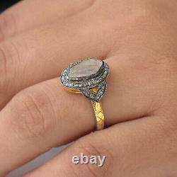 Polki Diamond Pave 14K Yellow Gold FINE Ring 925 Silver Handmade Gift Jewelry