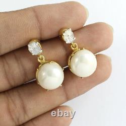 Polki Pave Diamond Pearl Earring 925 Sterling Silver Jewelry Gift For Her