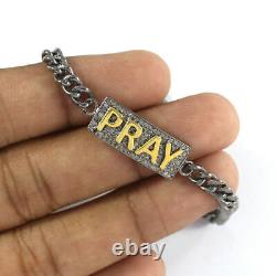 Pray Design Bracelet Pave Diamond 925 Sterling Silver Jewelry Gift For Her