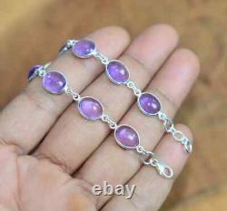 Purple Amethyst 925 Silver Oval Shape Adjustable Bracelet 9 Stone Jewelry Gift