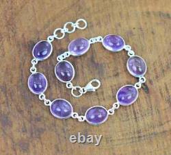 Purple Amethyst 925 Silver Oval Shape Adjustable Bracelet 9 Stone Jewelry Gift