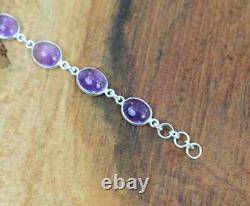 Purple Amethyst 925 Silver Oval Shape Adjustable Bracelet 9 Stone Jewelry Gift