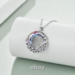 Purple Crystal Peacock Pendant Necklace Gifts for Women Wife 925 Sterling Silver