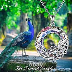 Purple Crystal Peacock Pendant Necklace Gifts for Women Wife 925 Sterling Silver