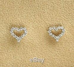 REAL 925 Sterling Silver Stud Earrings Heart Cubic Zirconia Womens Jewelry Gift