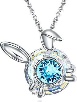 Rabbit Necklace Sterling Silver Cute Blue Crystal Bunny Jewelry Gift 18 Chain