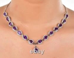 Radiant Amethyst Diamond Necklace, 925 Sterling Silver, Gemstone Jewelry, Gift