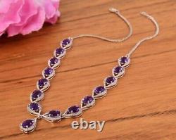 Radiant Amethyst Diamond Necklace, 925 Sterling Silver, Gemstone Jewelry, Gift