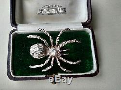 Rare Antique Victorian Sterling Silver Spider Insect Garnet Eyes Brooch Pin Gift