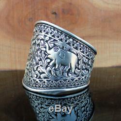 Rare Antique Vintage Elephant Cuff Bangle Bracelet 925 Silver Women Gift Jewelry