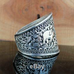 Rare Antique Vintage Elephant Cuff Bangle Bracelet 925 Silver Women Gift Jewelry