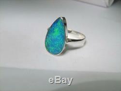 Rare Emerald Green Gem Opal Inlay Silver Ring Free Re-Size 7 Gift Jewelry #C70