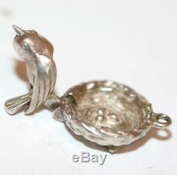Rare Nuvo Bird Nest Opening To Eggs Sterling Silver Vintage Charm With Gift Box