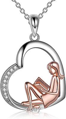 Reading Lover Gift Book Necklace Sterling Silver Reading Girl Jewelry for Book C