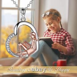 Reading Lover Gift Book Necklace Sterling Silver Reading Girl Jewelry for Book C