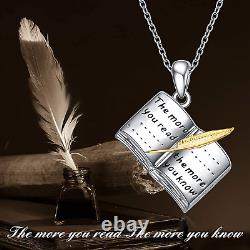 Reading Lover Gift Book Necklace Sterling Silver Reading Girl Jewelry for Book C